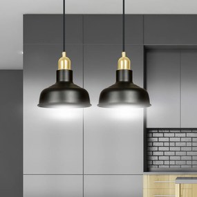 Lampadario Industrial 2 Luci Kubera In Acciaio Nero Con Elementi In Oro