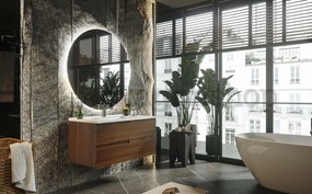 Mobile bagno noce 90x46 Sorrento due cassetti con maniglia sinistra e lavabo in ceramica