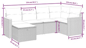 Set divano da giardino 6 pz con cuscini nero in polyrattan