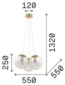 Sospensione Moderna Mapa Metallo Ottone 3 Luci E27