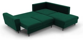 Divano angolare verde allungabile e con contenitore (con penisola a destra/a L) con rivestimento in velluto Kyoto – Cosmopolitan Design