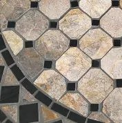 BRAIS - tavolo con piano rotondo e mosaico beige e antracite