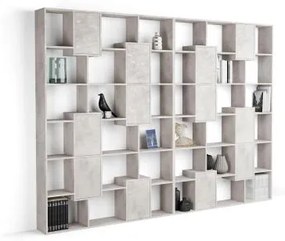 Libreria a parete XL Iacopo con ante (236,4 x 321,6 cm), Grigio Cemento
