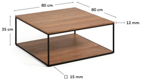 Kave Home - Tavolino Yoana impiallacciato noce e struttura in metallo verniciato nero 80 x 80 cm
