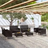 Set Divani da Giardino 8 pz con Cuscini in Polyrattan Nero 3095953