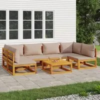 Set Salotto da Giardino 7pz con Cuscini Tortora Legno Massello 3155267