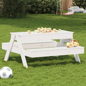 Tavolo Picnic Con Sabbiera Bambini Bianco Legno Massello Pino /