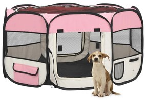 Box per Cani Pieghevole con Borsa Trasporto Rosa 125x125x61 cm