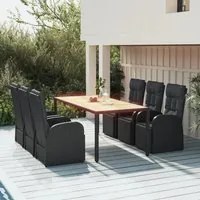 Set Pranzo Giardino 7pz Nero Polyrattan e Legno Massello Acacia 3157610