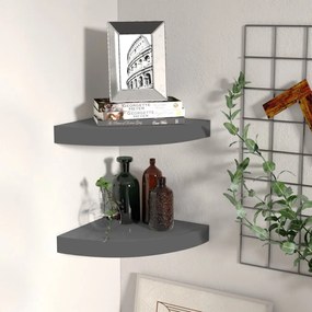 Scaffali Angolari A Parete 2 Pz Grigio Lucido 25x25x3,8 Cm Mdf /