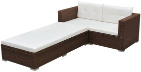 Set Divani da Giardino 3 pz con Cuscini in Polyrattan Marrone