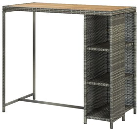 Tavolo da bar con ripiani grigio 120x60x110 cm in polyrattan