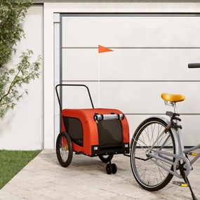 Rimorchio bici per cani arancione e nero tessuto oxford e ferro