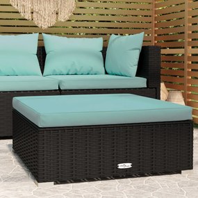 Poggiapiedi Da Giardino Con Cuscino Nero 70x70x30 Cm Polyrattan /