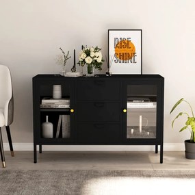 Credenza Nera 105x35x70 Cm İn Acciaio E Vetro Temperato /