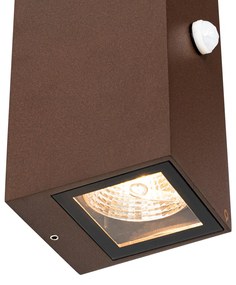 Lampada da parete marrone ruggine 2 luci GU10 AR70 IP44 con sensore di movimento - Baleno
