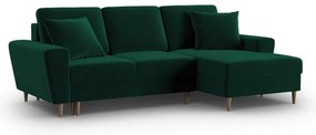 Divano angolare verde allungabile e con contenitore (con penisola a destra/con chaise lounge) con rivestimento in velluto Kyoto – Cosmopolitan Design