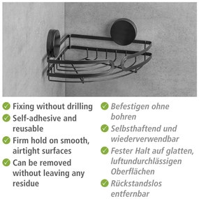 Mensola angolare nera per bagno Static-Loc® , larghezza 27 cm Pavia - Wenko