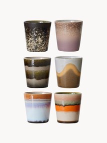 Set di 6 tazze senza manico fatte a mano con smalto reattivo 70's