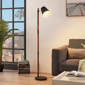 Lindby Lampada da terra Birte nera con elemento in legno