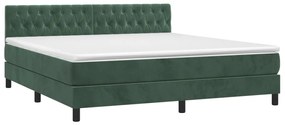 Letto a Molle con Materasso e LED Verde Scuro 180x200cm Velluto