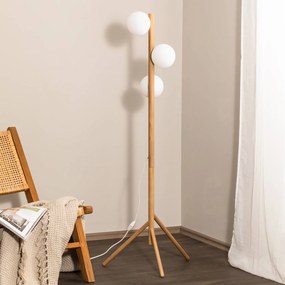 TK Lighting Piantana Estera, vetro opalino, struttura in legno, 132 cm, a 3 luci