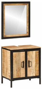 Set Mobili Da Bagno 2pz İn Ferro E Legno Massello Di Mango /