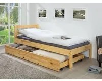 Cassetto con ruote estraibile per letto, in pino massello color naturale, Misure 199 x 94 x 22 cm