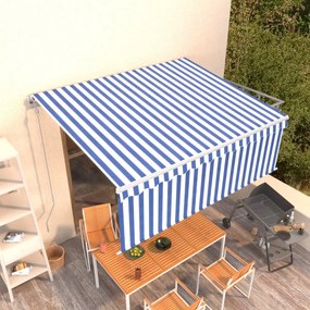 Tenda Sole Retrattile Automatica Con Parasole 4x3,5m Blu Bianco /