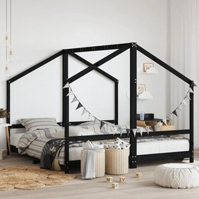 Giroletto Per Bambini Nero 2x(90x190) Cm Legno Massello Di Pino /