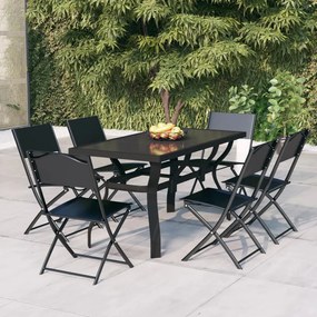Set da pranzo per giardino 7 pz grigio e nero