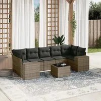 Set Divano da Giardino 8 pz con Cuscini Grigio in Polyrattan 3222339