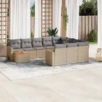 Set Divani da Giardino 11 pz con Cuscini Beige in Polyrattan 3224309