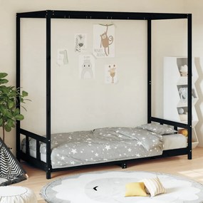 Giroletto Per Bambini Nero 90x190 Cm İn Legno Massello Di Pino /
