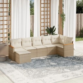 Set divani da giardino 7 pz con cuscini beige in polyrattan