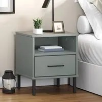 Comodino con Gambe in Metallo Grigio Legno Massello Pino OSLO cod mxl 30937