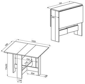 Tavolo da pranzo pieghevole in rovere 76x28 cm Papillon - TemaHome