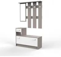 Mobile Ingresso Scarpiera Appendiabiti e Specchio 100x180x30 cm in MDF Rudolf Bianco