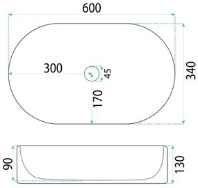 REA-U6526 - Lavabo da appoggio VANDA 34x60 cm ceramica/bianco lucido