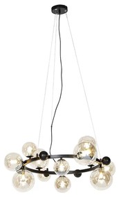 Lampada a sospensione art deco nera con vetro ambra 12 luci - David