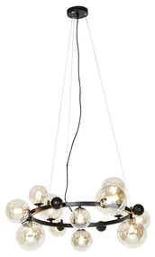Smart Pendant Lamp Black with Amber Glass 12-Lights Incl. 12 WiFi G9 - David