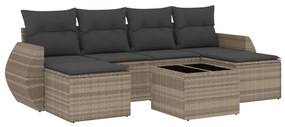 Set divani da giardino 7pz con cuscini grigio chiaro polyrattan