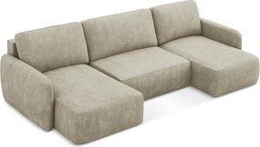 Divano angolare beige allungabile/con contenitore (a U) con rivestimento in ciniglia Lilo – Makamii