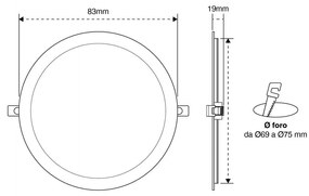 Pannello LED Rotondo 5W 500lm Foro Ø70-75mm Osram chip LED Colore Bianco Naturale 4.000K