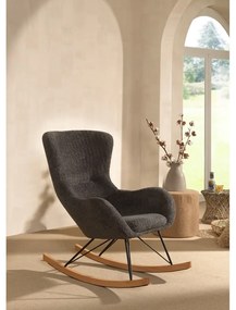 Sedia a dondolo grigia in tessuto bouclé ROCKY - Vipack