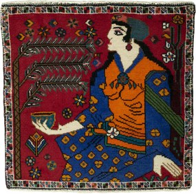 Shiraz Tappeto 70 x 70 Rosso (Iran) Annodato A Mano