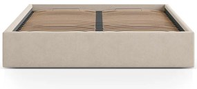 Letto matrimoniale imbottito marrone chiaro con contenitore/senza testiera con rete inclusa 160x200 cm Susan – Micadoni