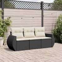 Set Divani da Giardino 3 pz con Cuscini in Polyrattan Nero 3221055