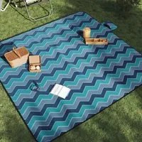 Tovaglia da Picnic Pieghevole A Onde Blu 200x200 cm in Velluto 4004210