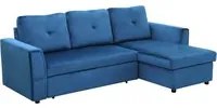 Divano Letto 3 Posti con Chaise Longue Contenitore 232x141x85 cm in Tessuto Effetto Lino Blu